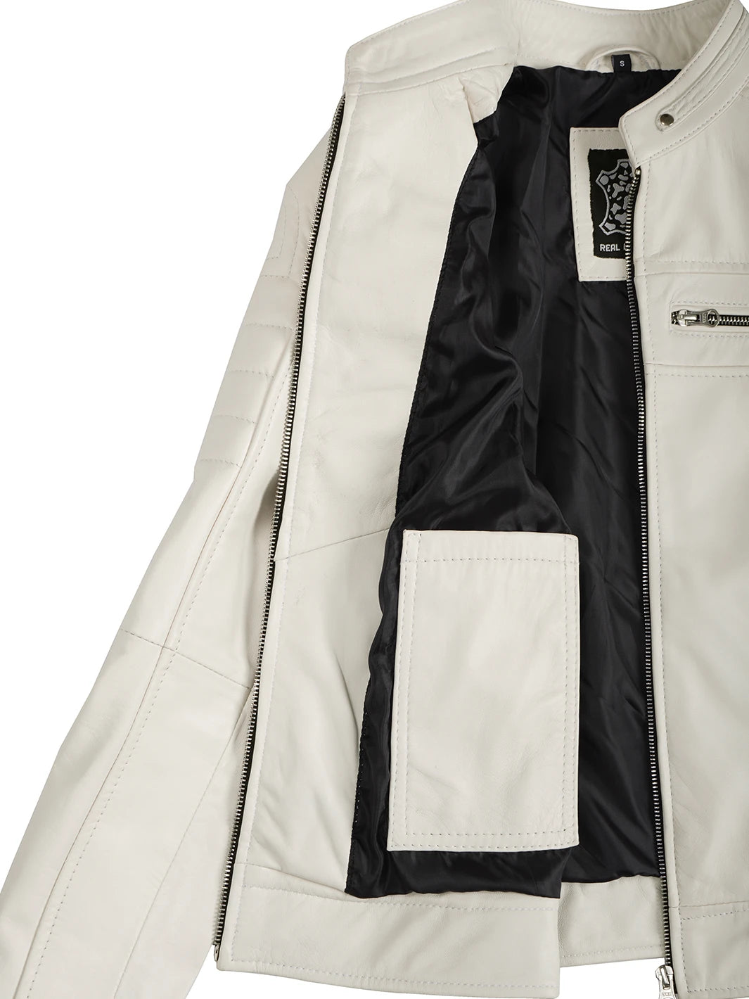 Austin Womens White Biker Leather Jacket Features