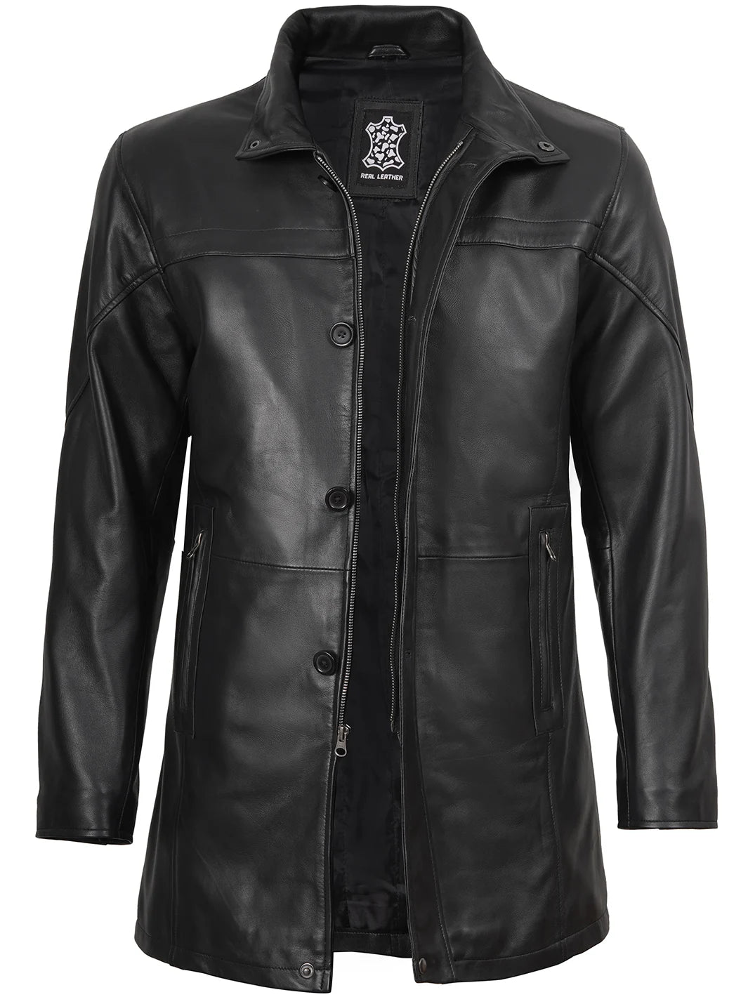 Bristol Mens Lambskin Black Real Leather Car Coat