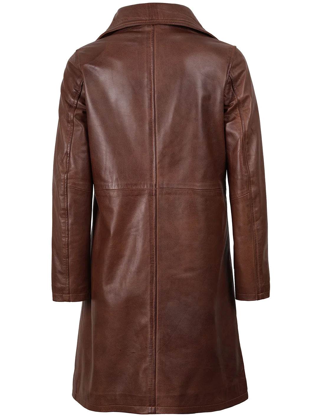 Cognac Brown Real Leather 3 4 Length Coat Womens