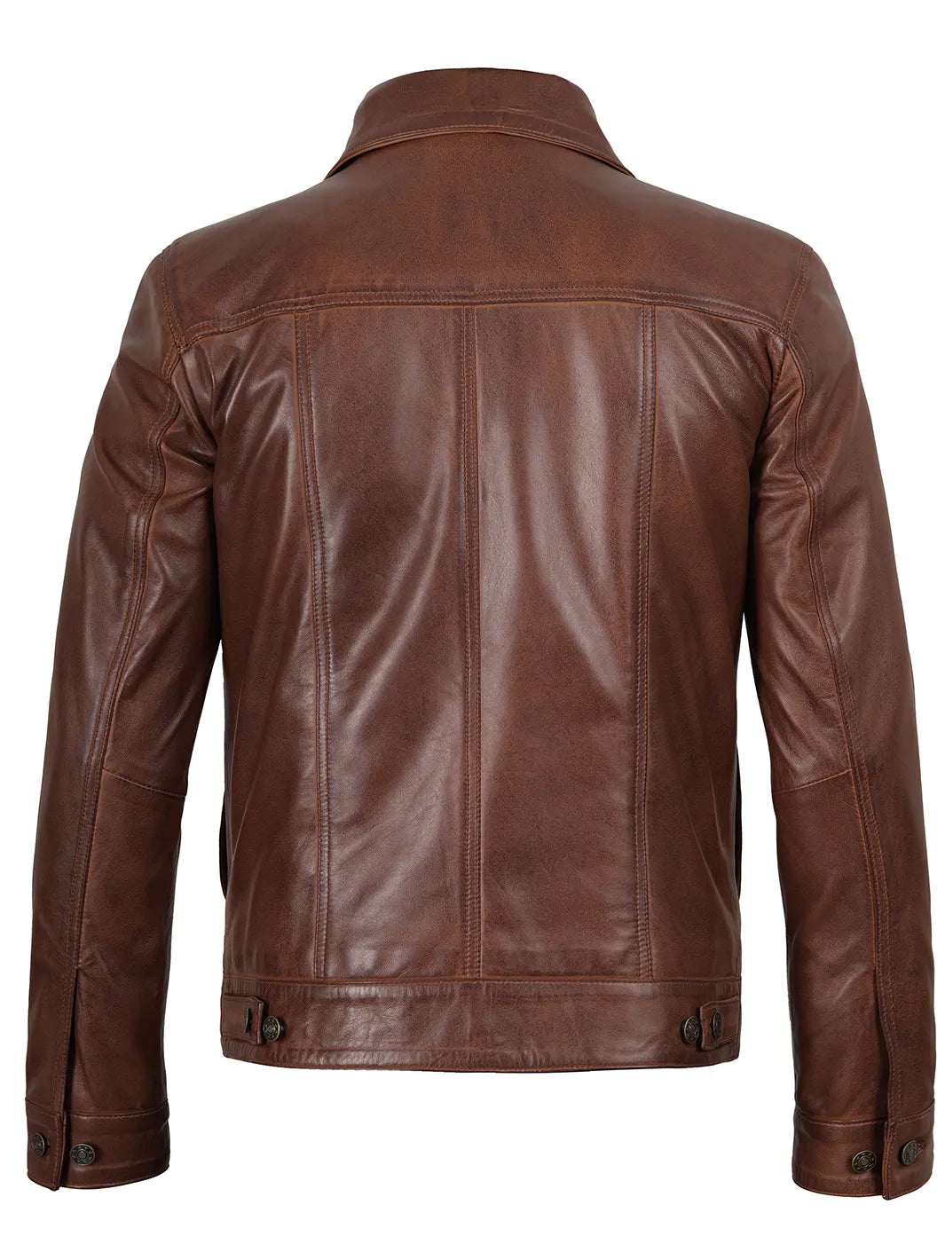 Fernando Cognac Harrington Leather Trucker Jacket Mens 