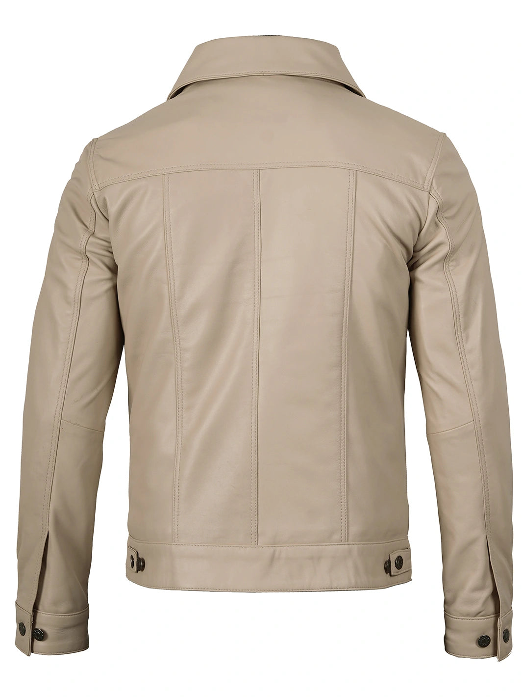 Fernando Mens Beige Real Trucker Leather Jacket