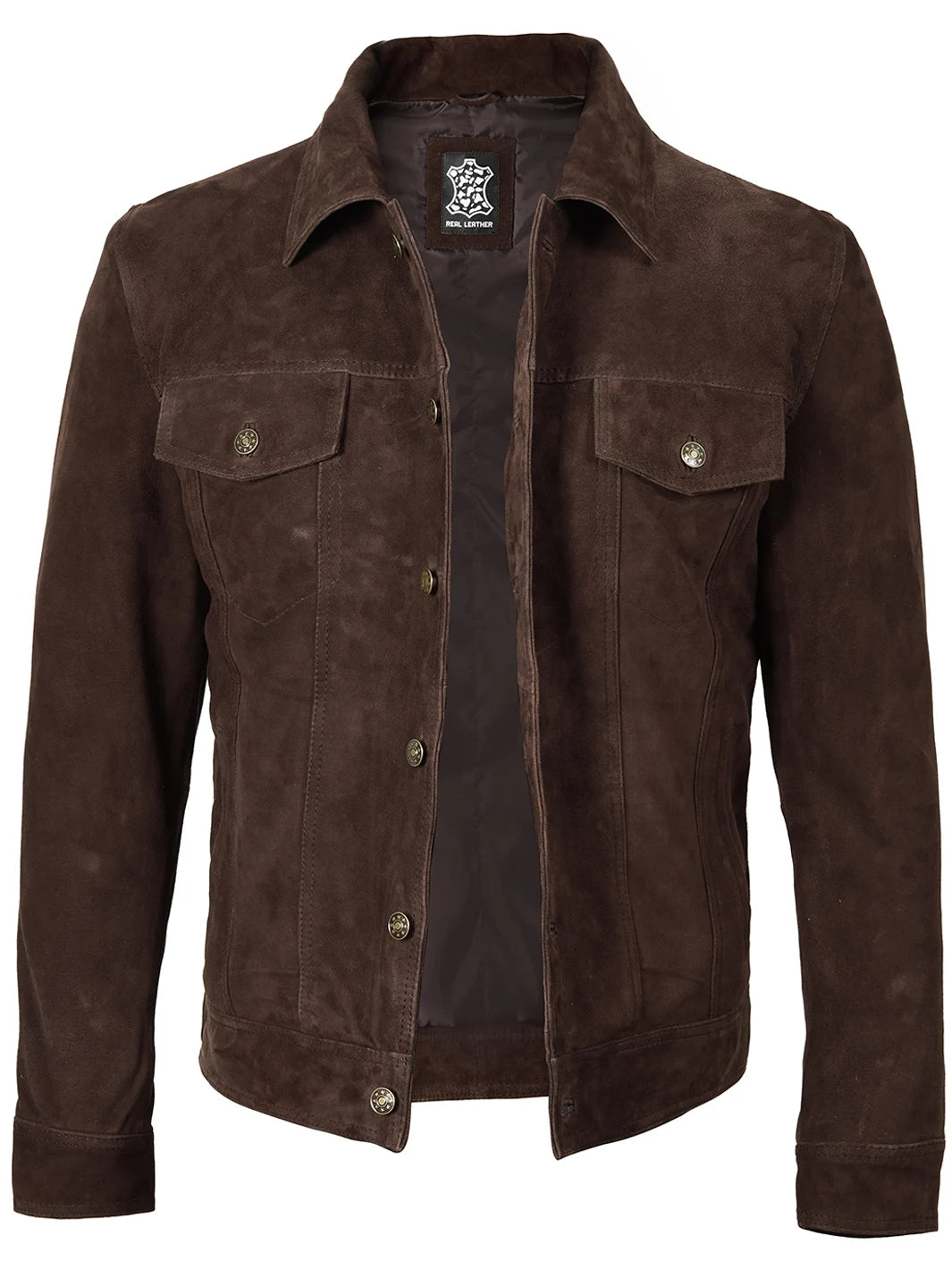 Logan Men's Dark Brown Suede Trucker Jacket Mens