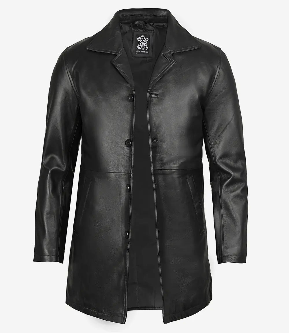 Mens 3 4 Leather Car Coat