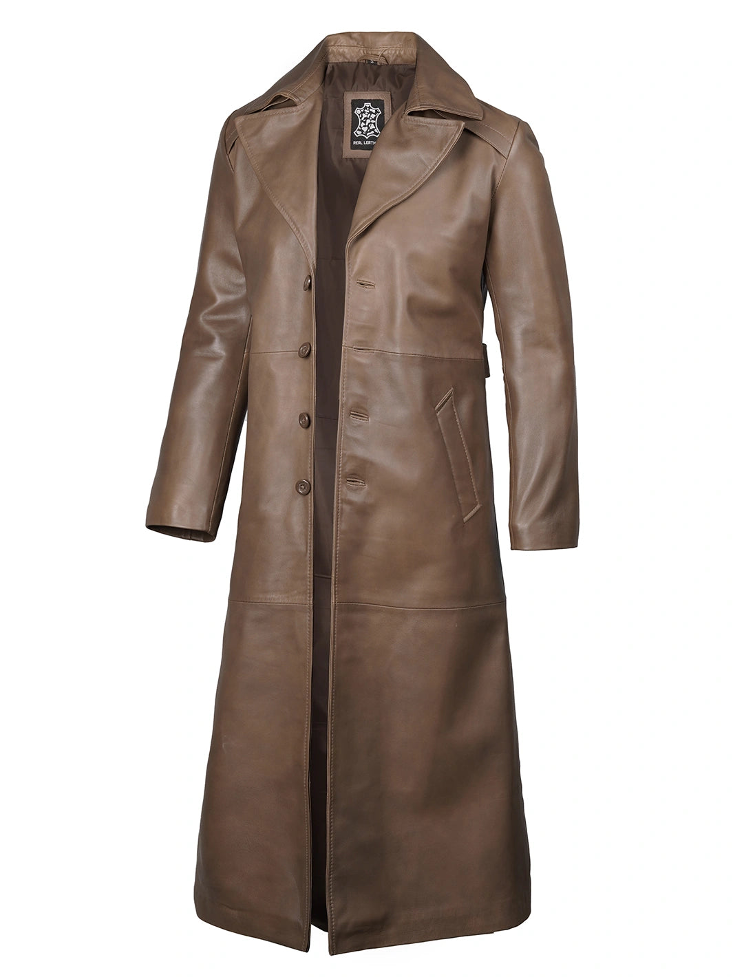 Mens Brown Leather Long Duster Coat