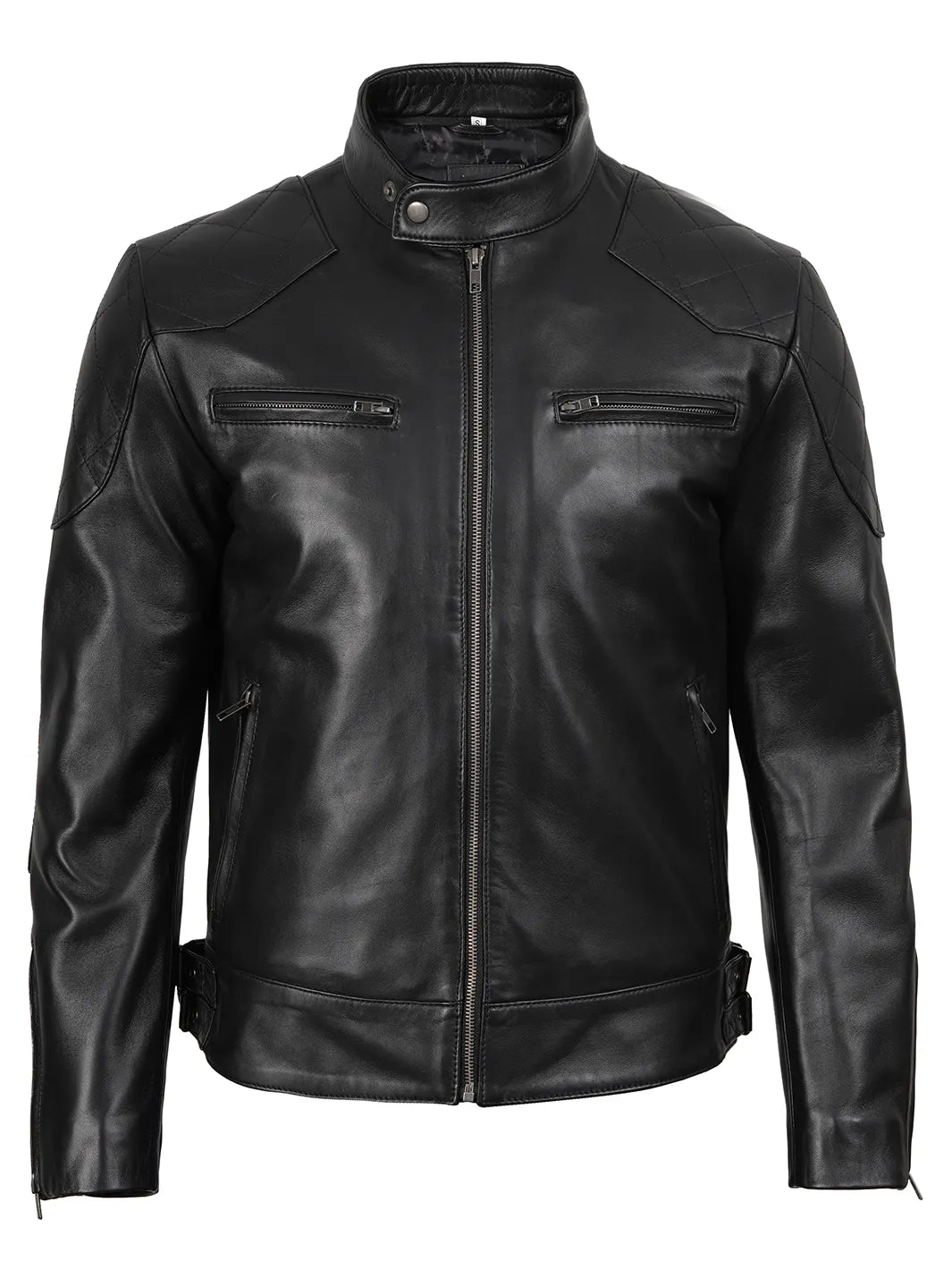 Mens Cafe Racer Real Leather Jacket Black 