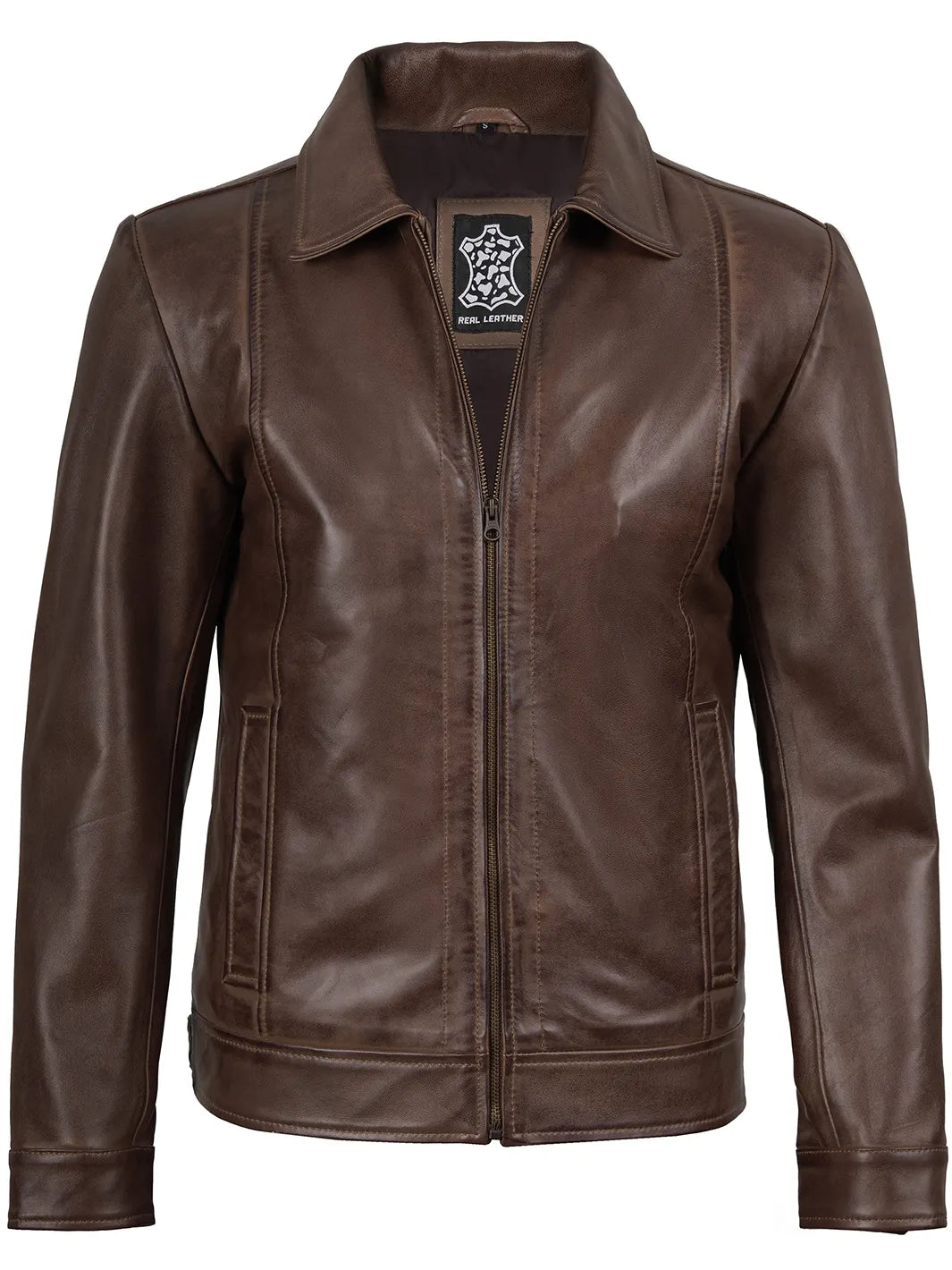Mens Chocolate Brown Harrington Leather Jacket for Men