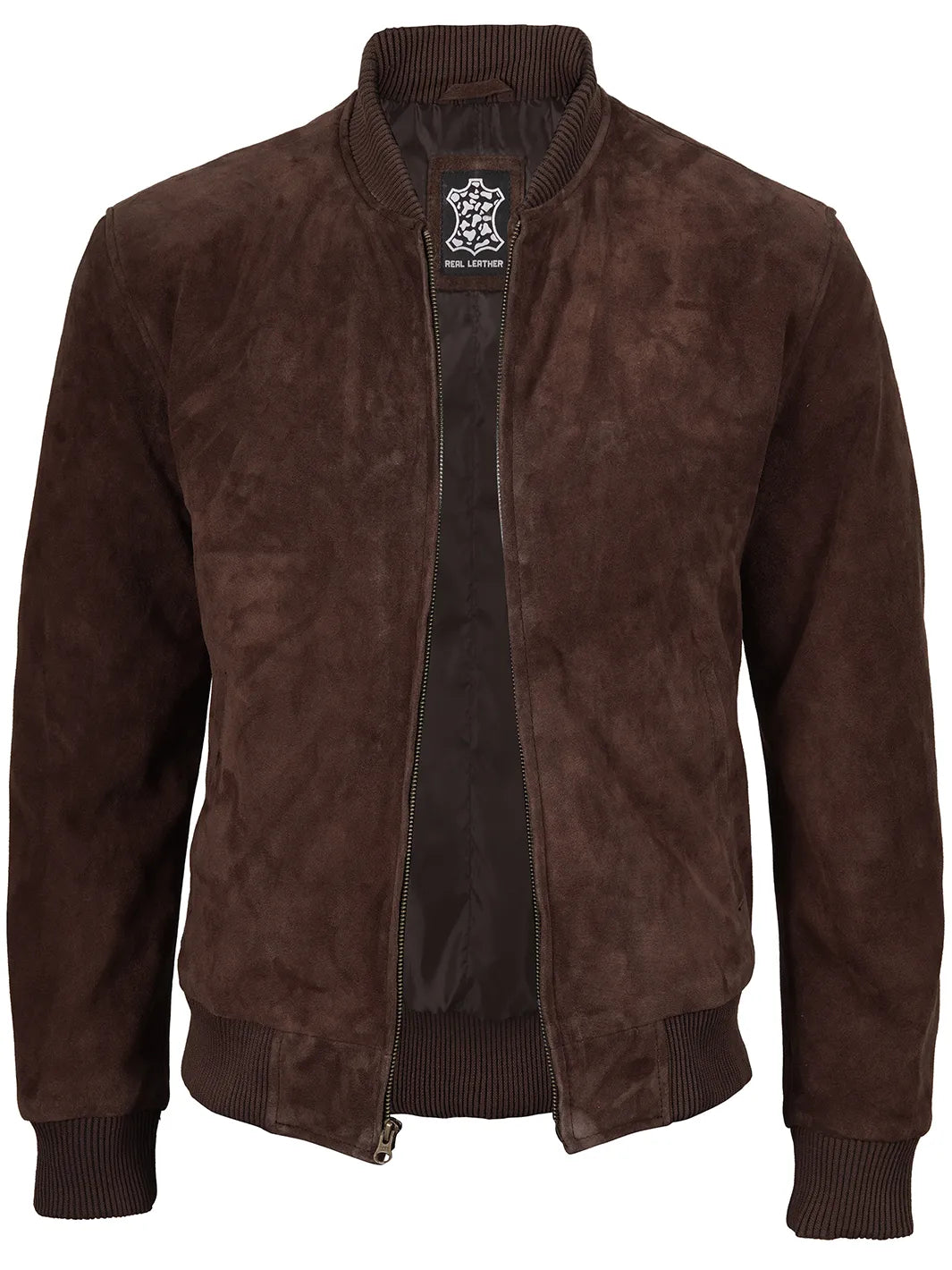Mens Dark Brown Suede Bomber Jacket