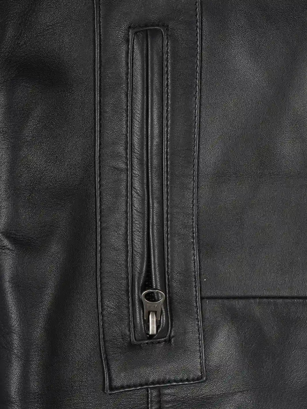 Mens Leather Car Coat Black Features