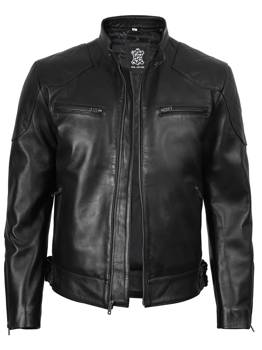 Mens Black Biker Leather Jacket 