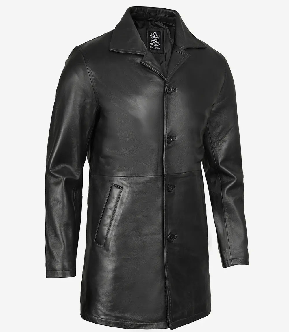 Mens black 3 4 Leather Coat