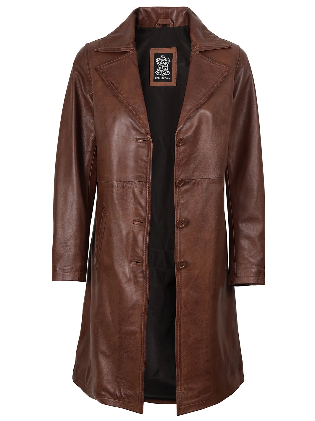 Womens Cognac Brown Real Leather Coat 