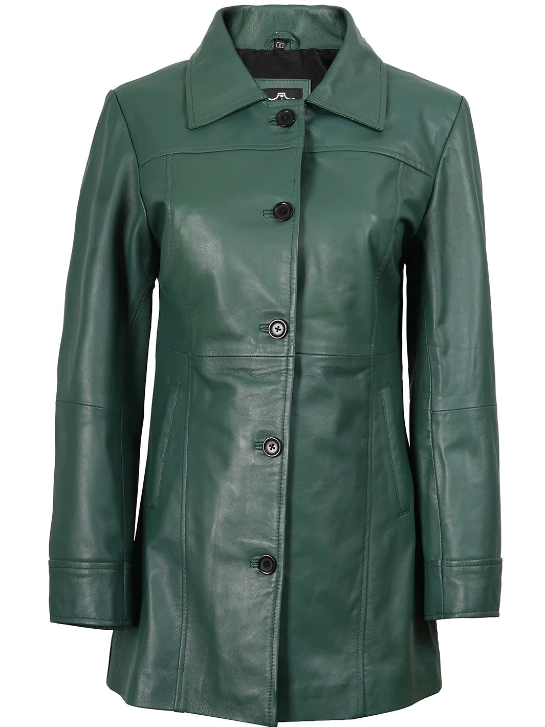 womens green leather coat 