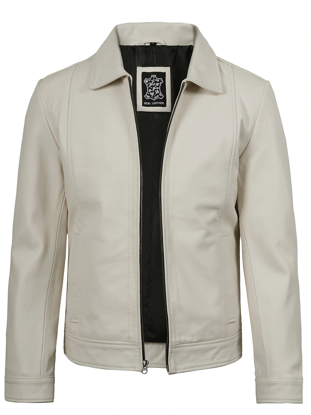 mens harringotn leather jacket white